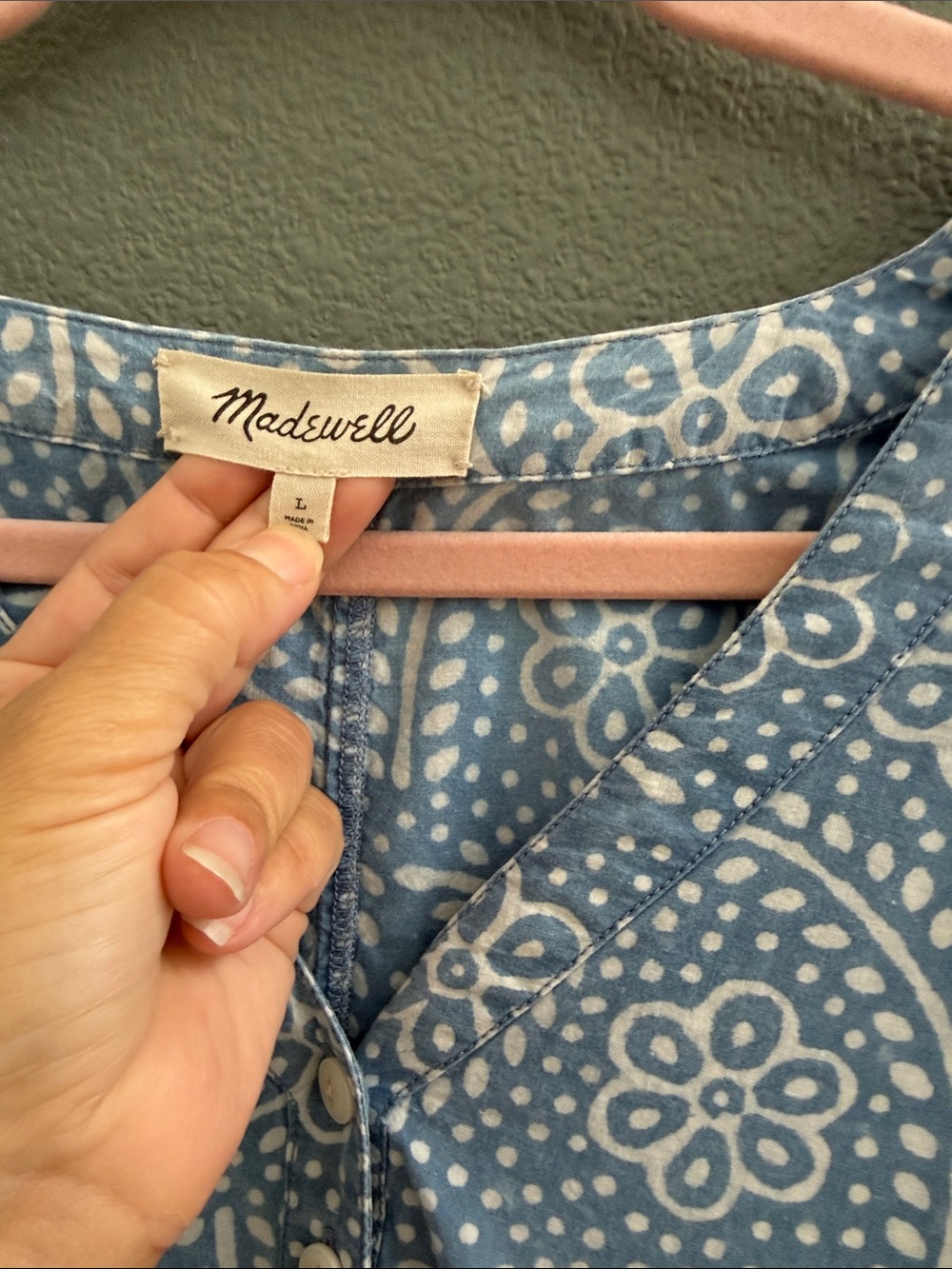 MADEWELL Sz L Bubble-Sleeve Button-Front Mini Dress in Indigo Paisley - Picture 4 of 10